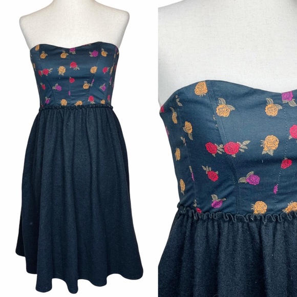 Anthropologie Dresses & Skirts - Anthropologie Maple Floral Wool Blend Strapless Dress Size XS